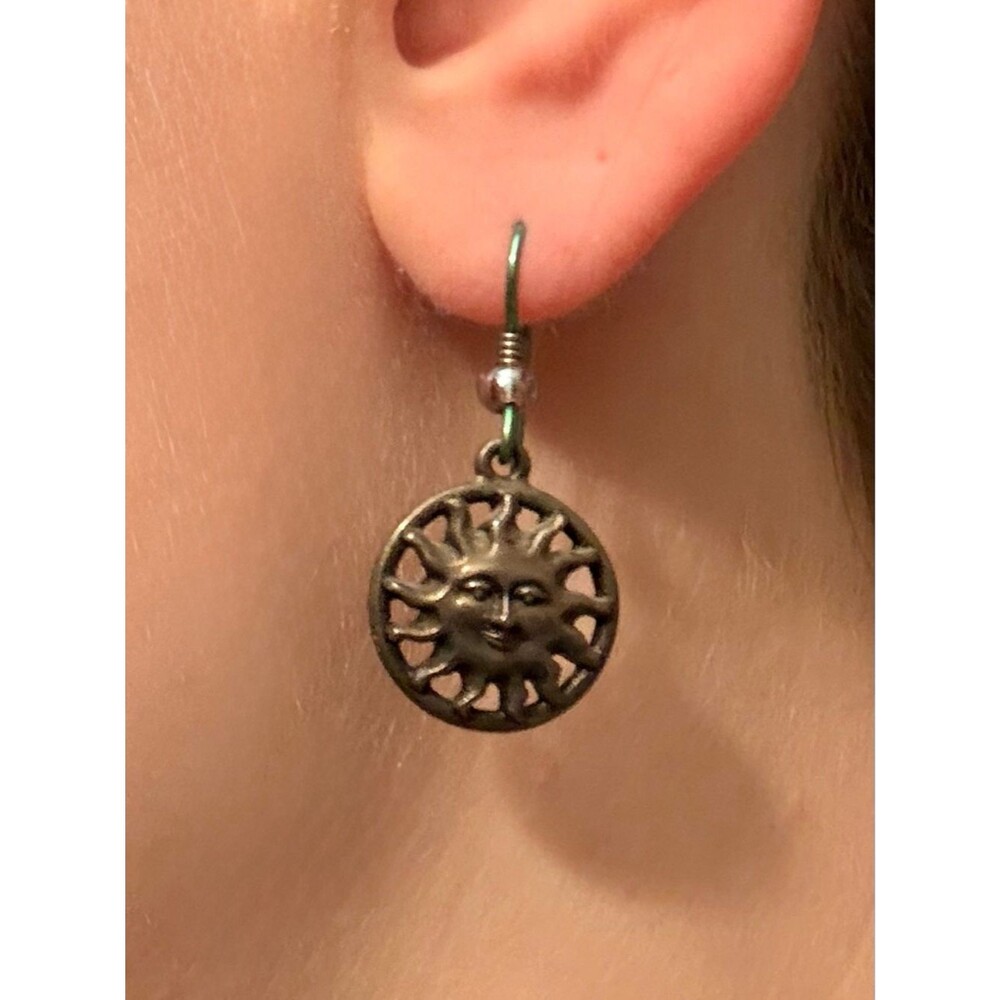 Vintage Sun Face Drop Dangle Earrings Antique Bronze Color Women’s Jewelry